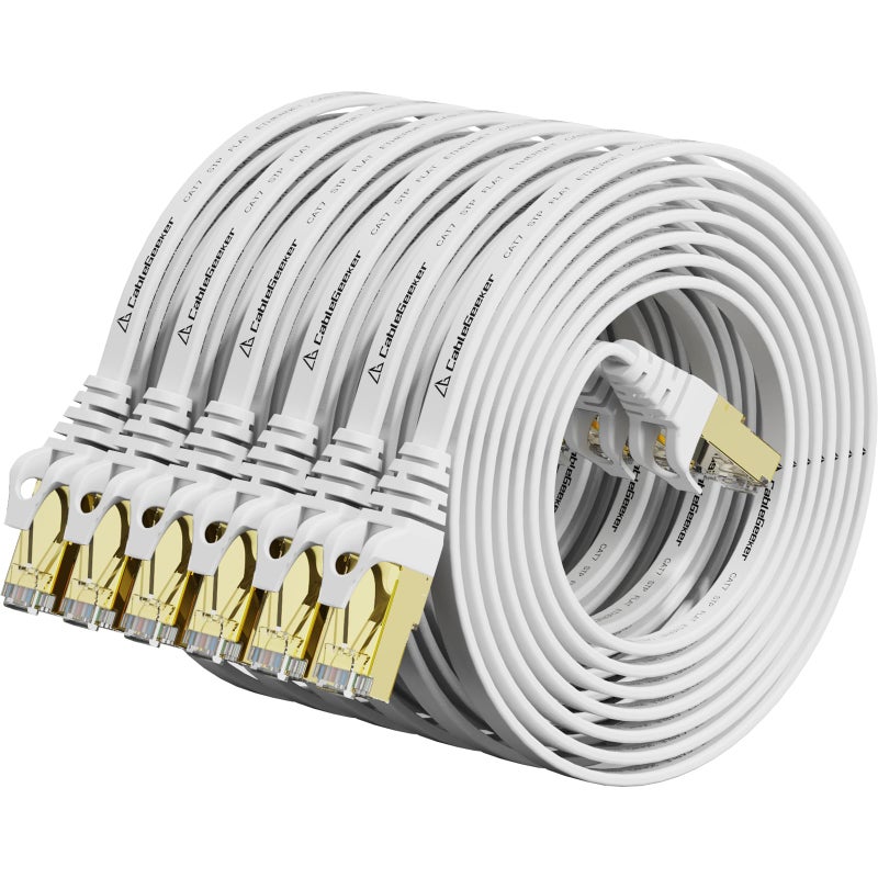 CableGeeker Cat 7 Ethernet Cable 5ft 6 Pack Shielded,Flat Ethernet Patch Cables - High Speed Internet Cable for Modem, Router, LAN, Computer - Compatible with Cat 5e,Cat 6 Network - White - Image 1